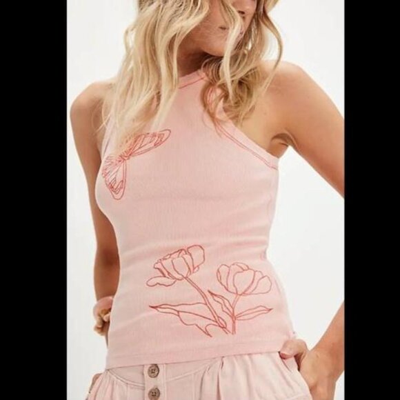 Free People Tops - NWOT Free People Denim and Bone Butterfly Tulip Tank in Rose - Size XS